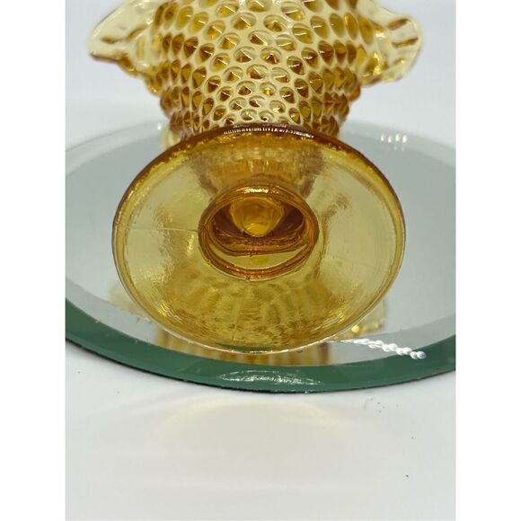 Vintage Yellow Amber Fenton Glass Hob Nail Small Cone Trumpet Vase Miniature 4” - Picture 7 of 7